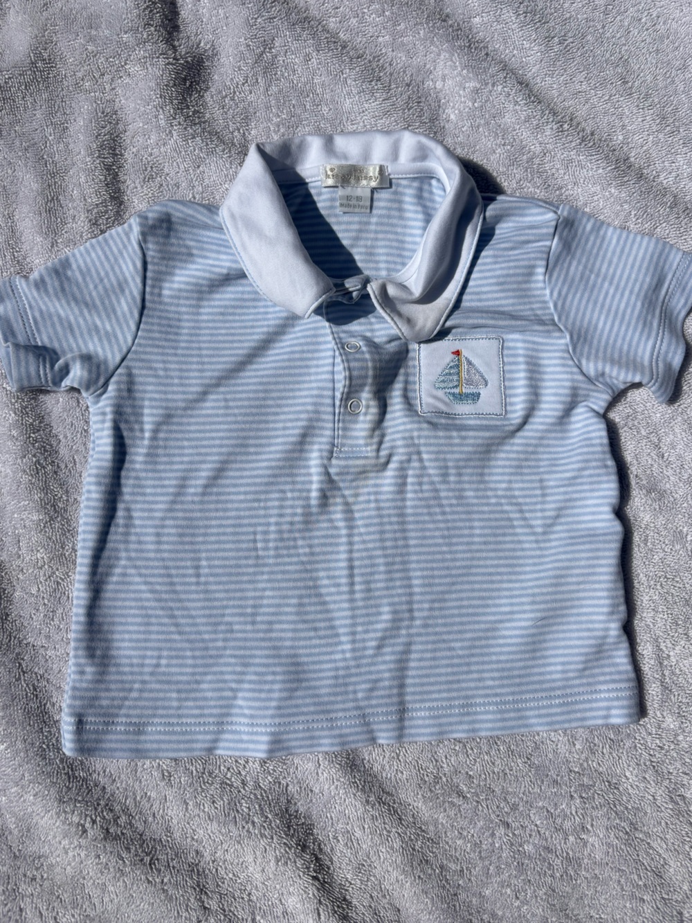 Kissy Kissy Light Blue & White Striped Polo with Sailboat Patch
